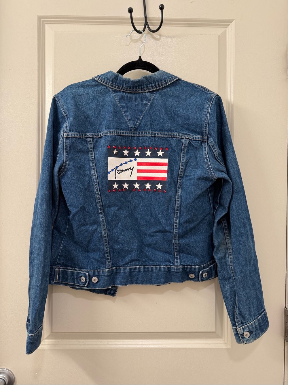 Vintage Tommy Hilfiger Jeans Rhinestone American Flag Denim Jacket Size M